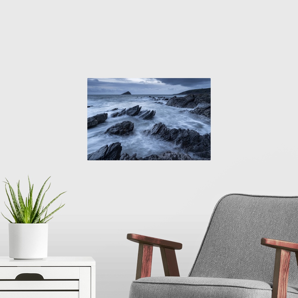 A modern room featuring Stormy evening at Wembury Bay on the South Devon coast, England. Winter (February) 2020.