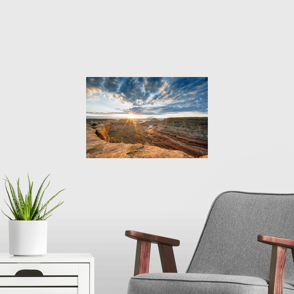 A modern room featuring Sunrise at Alstrom Point, Lake Powell, Glen Canyon National Recreation Area, Page, between Arizon...