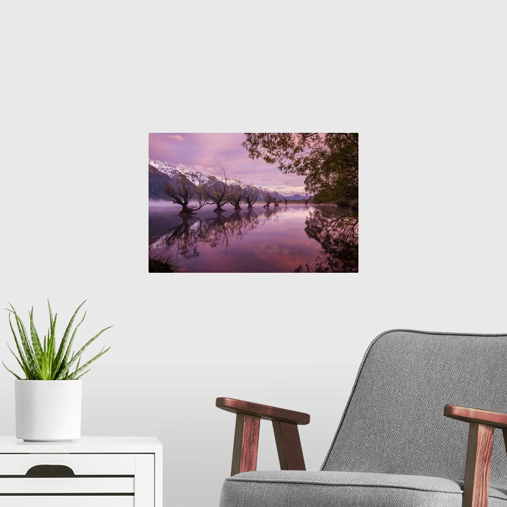 A modern room featuring Sunrise at Glenorchy, Otago, New Zealand