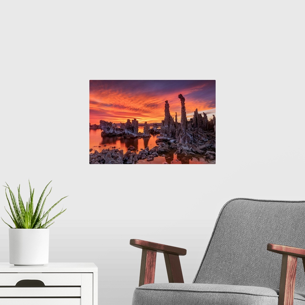A modern room featuring Sunrise At Mono Lake, Lee Vining, California, USA