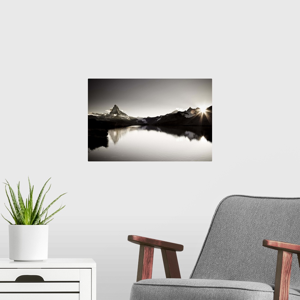 A modern room featuring Switzerland, Valais, Zermatt, Lake Stelli and Matterhorn (Cervin) Peak