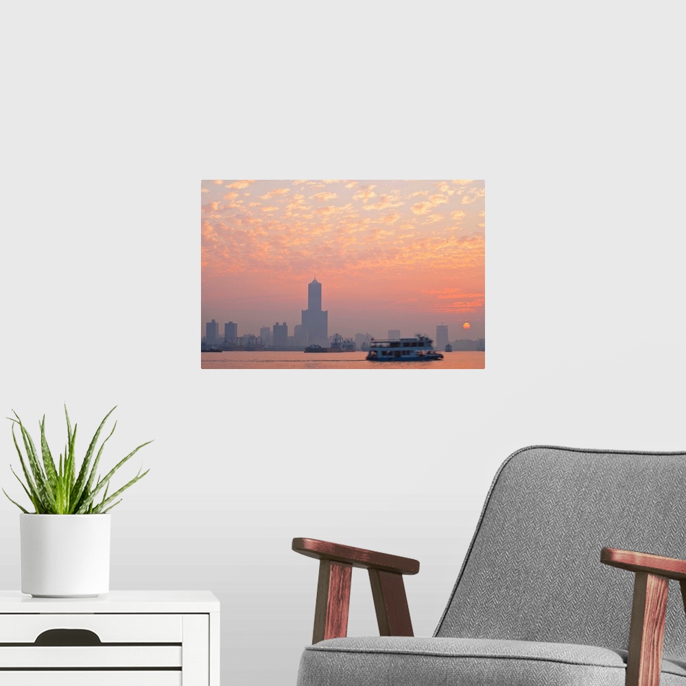 A modern room featuring Taiwan, Kaohsiung, View of harbour looking towards the city and  Kaoshiung 85 Sky Tower - Tunex S...
