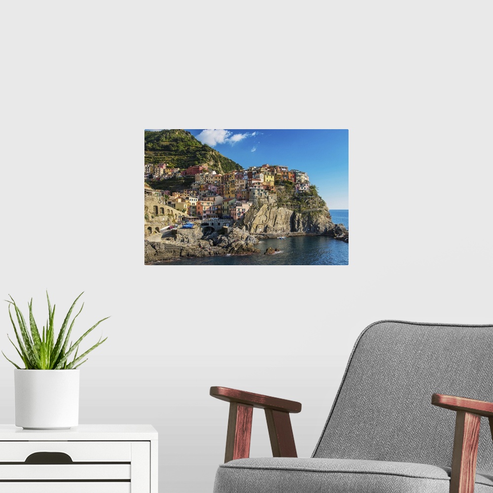 A modern room featuring The colorful village of Manarola, Cinque Terre, Liguria, Italy