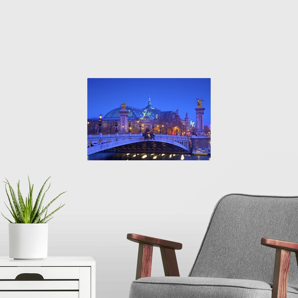 A modern room featuring The Pont Alexandre III and Grand Palais, Paris, France, Western Europe.