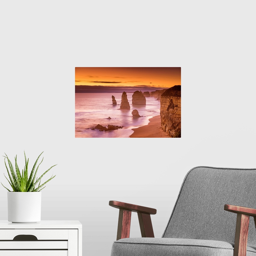A modern room featuring The Twelve Apostles At Sunset, Great Ocean Road, Australia
