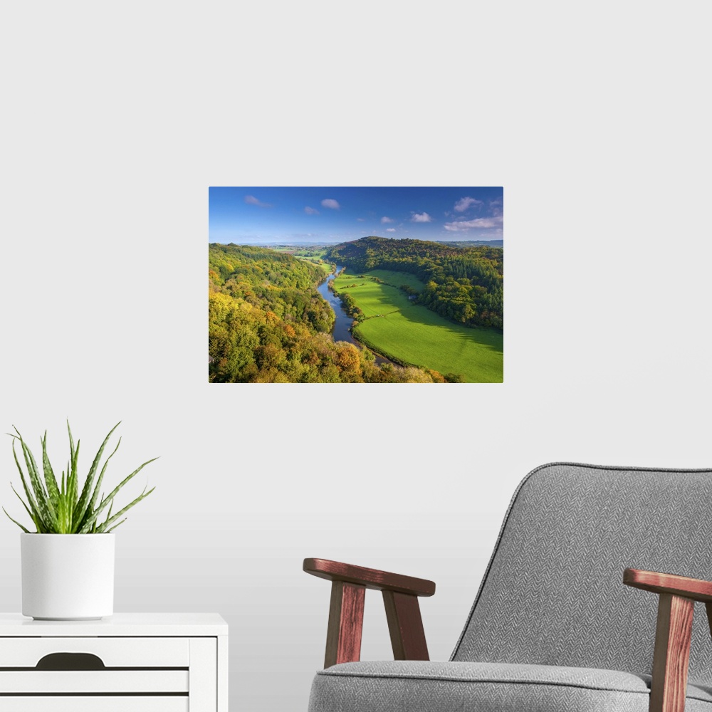 A modern room featuring UK, England, Herefordshire, view north along River Wye from Symonds Yat Rock