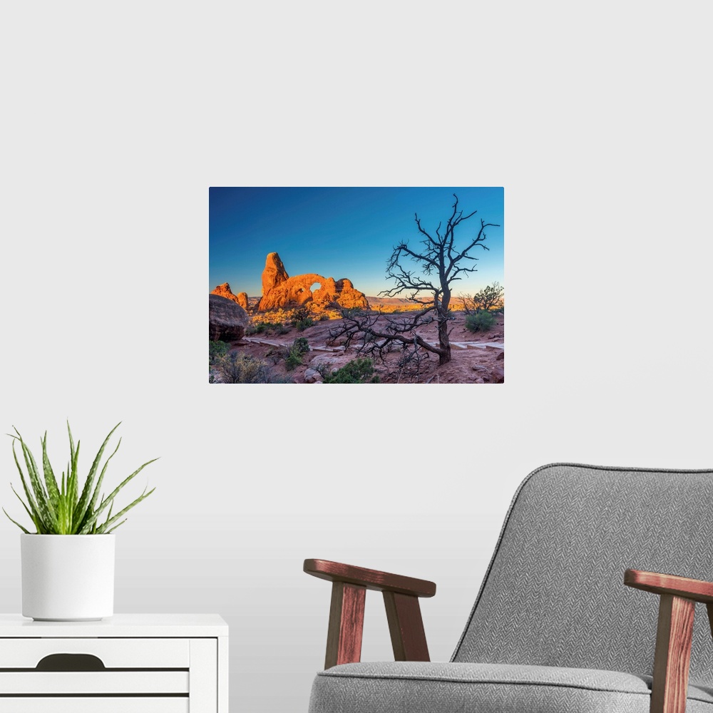 A modern room featuring USA, Utah, Arches National Park, The Windows, Turret Arch.