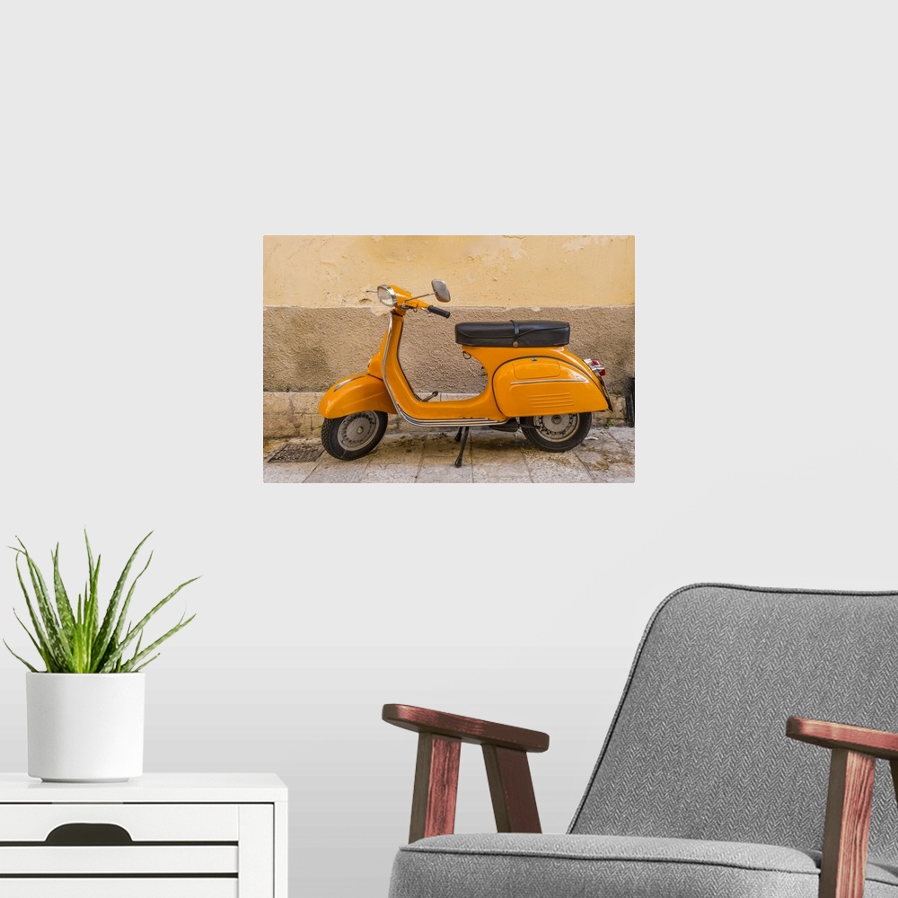 A modern room featuring Vespa moped, Corfu Town, Corfu, Ionian Islands, Greece