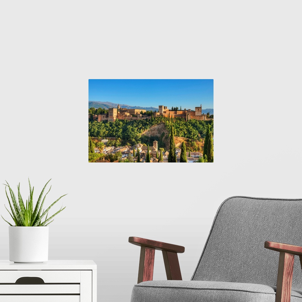 A modern room featuring View At The Alhambra From Albaicin, UNESCO World Heritage Site, Granada, Andalusia, Spain