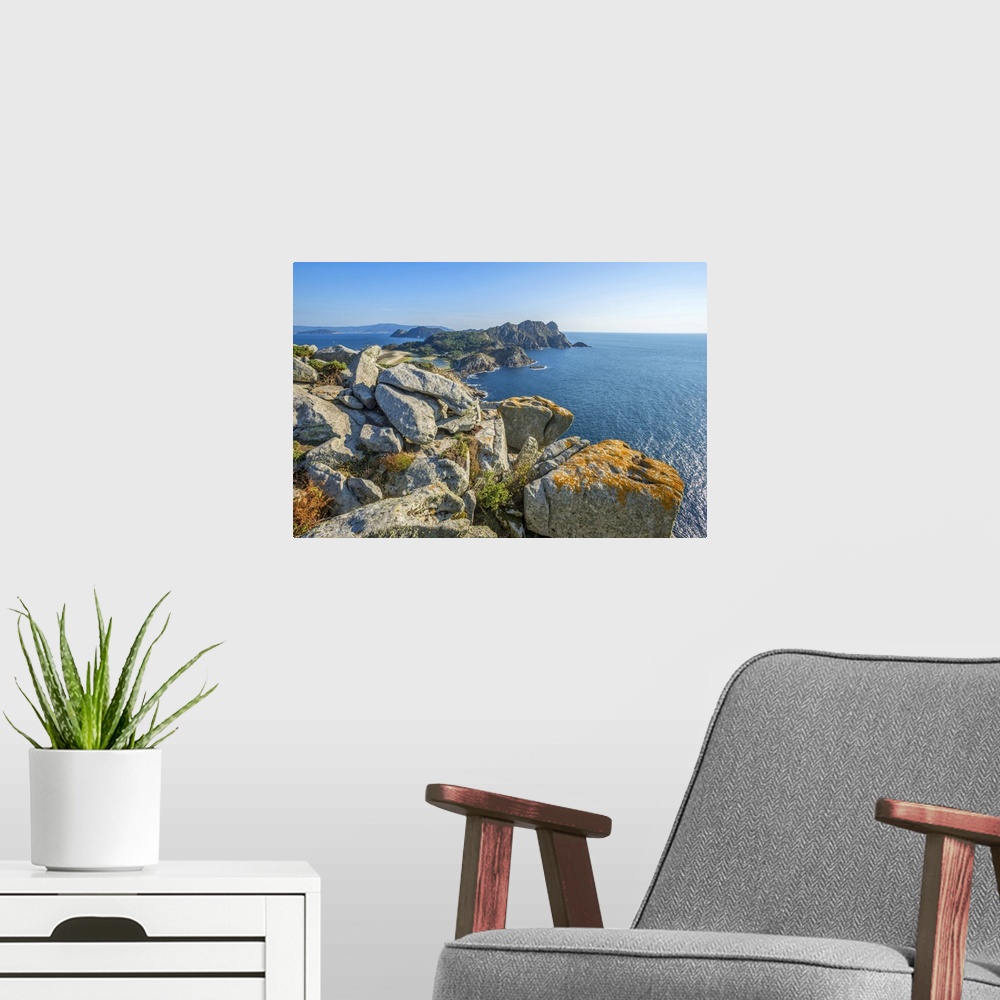 A modern room featuring View from Alto do Principe, Islas Cies, Vigo, Pontevedra, Galicia, Spain.