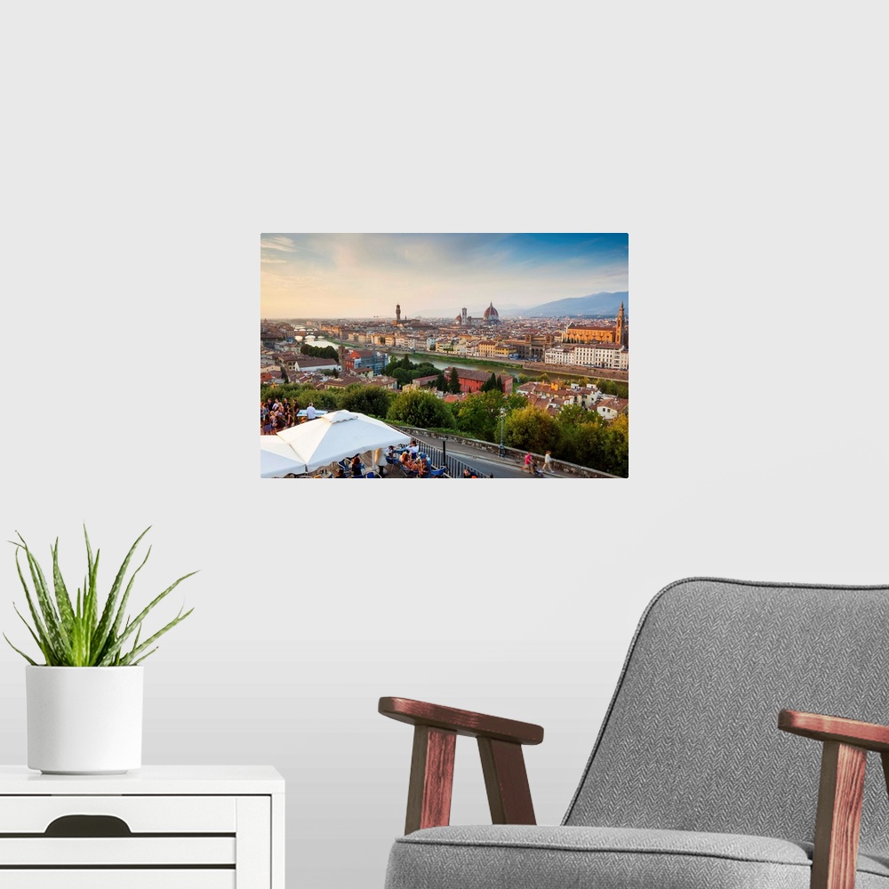 A modern room featuring View of city from Piazza Michelangelo, Florence, Tuscany, Italy.