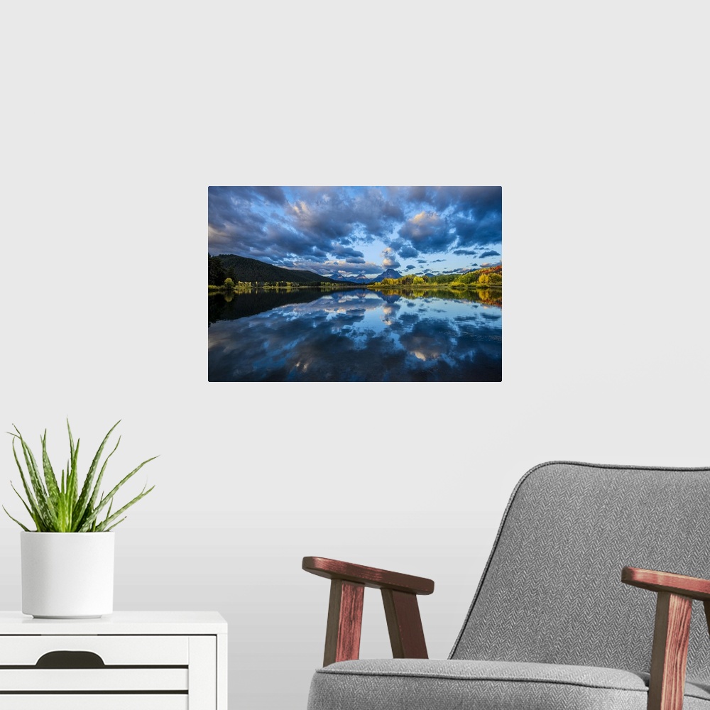 A modern room featuring USA, Wyoming, Rockie Mountains, Teton County, Grand Teton National Park, Oxbow bend and Mount Moran