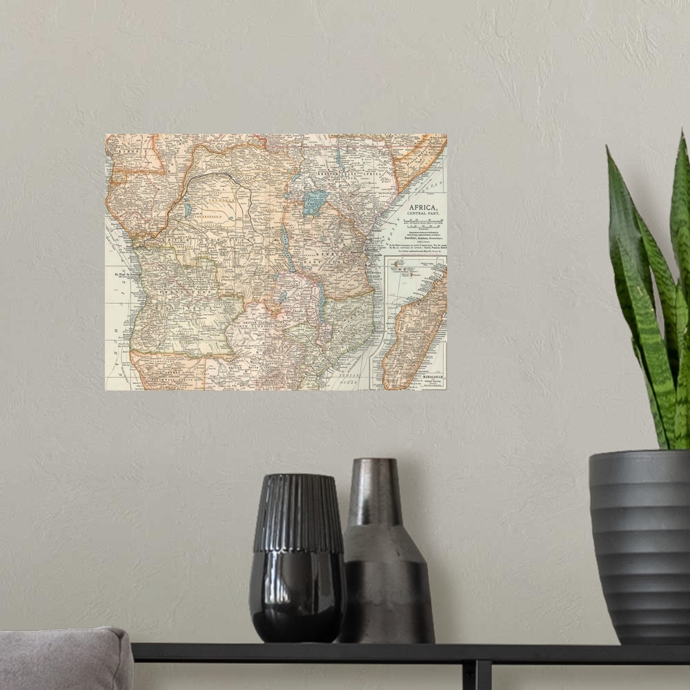 A modern room featuring Africa, Central Part - Vintage Map