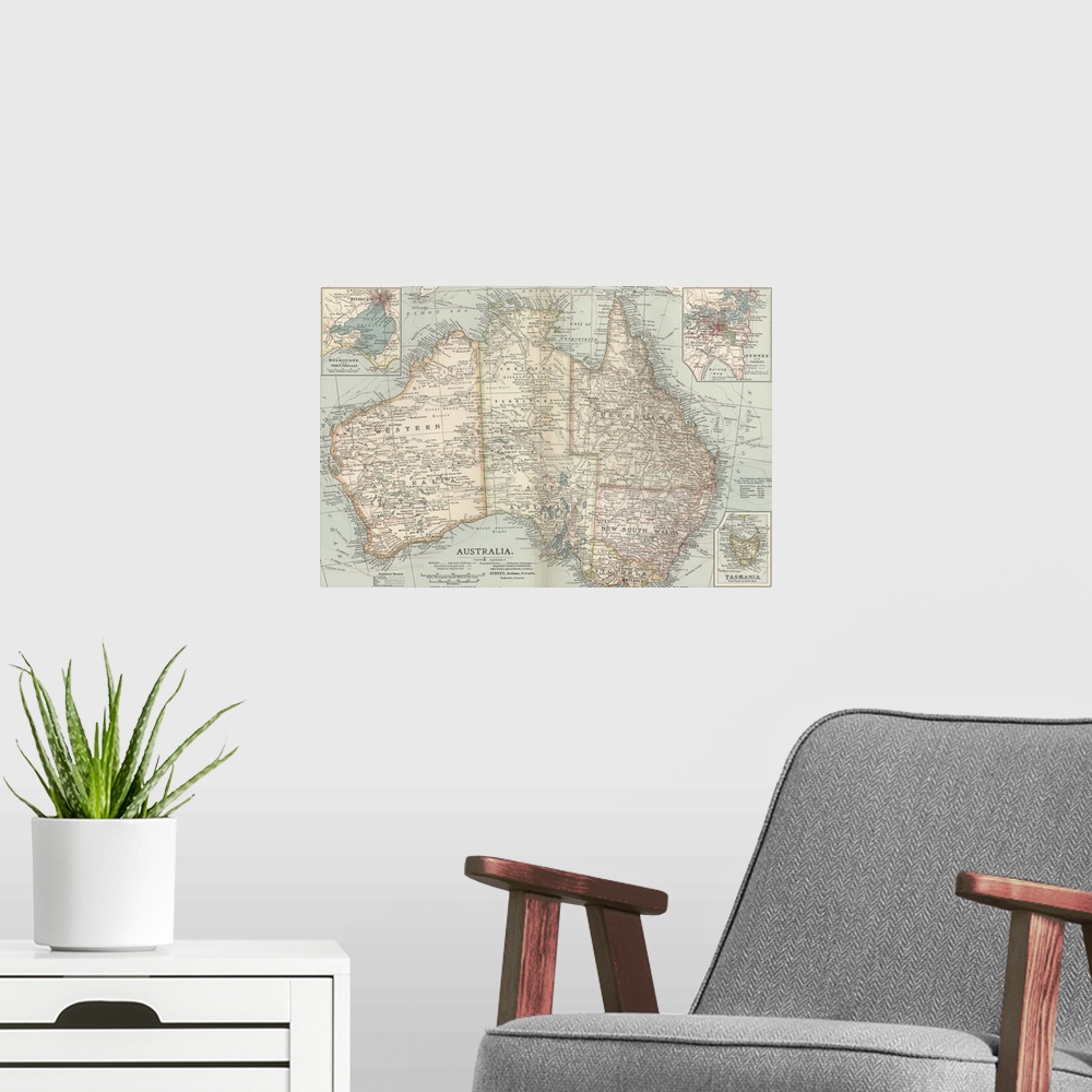 A modern room featuring Australia - Vintage Map