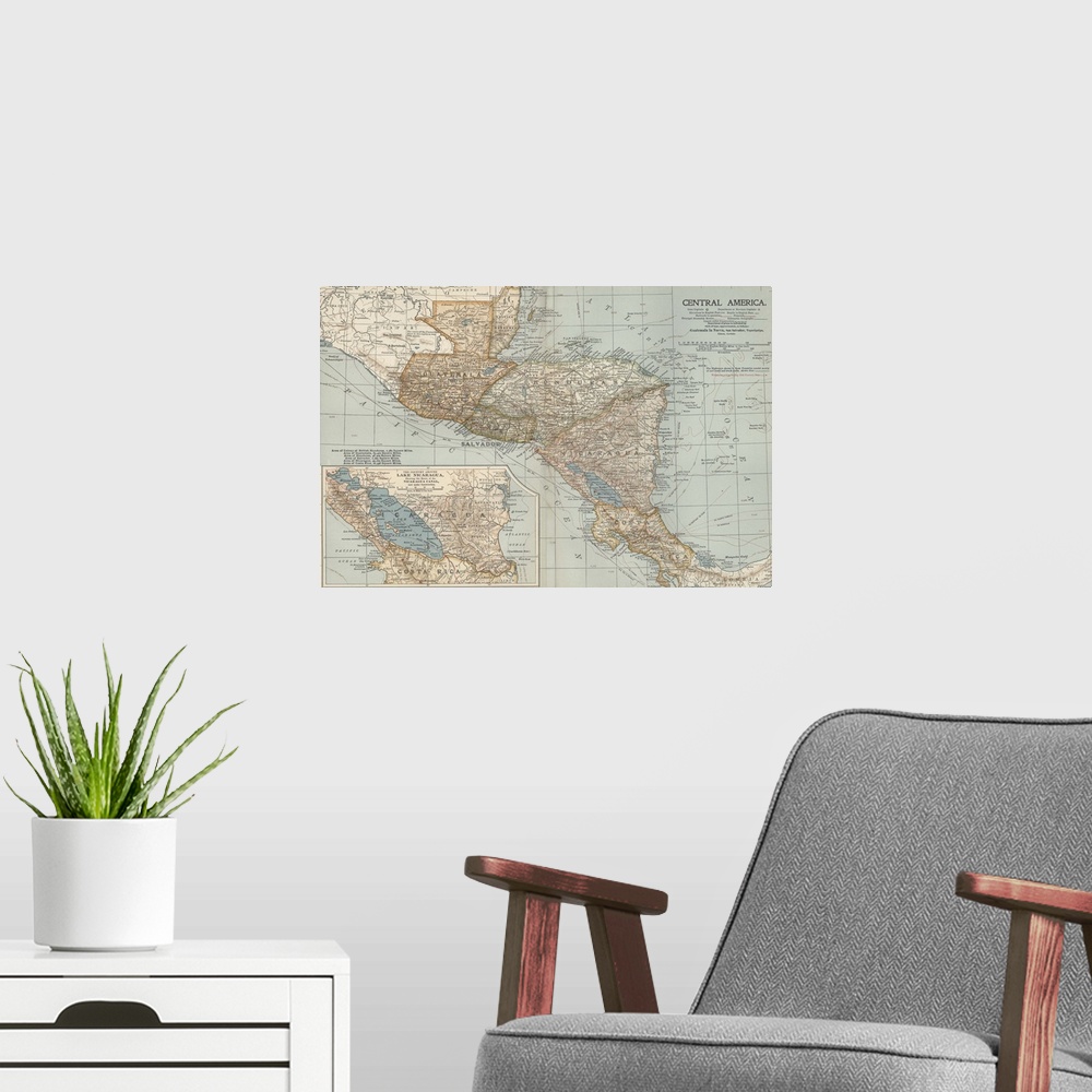 A modern room featuring Central America - Vintage Map
