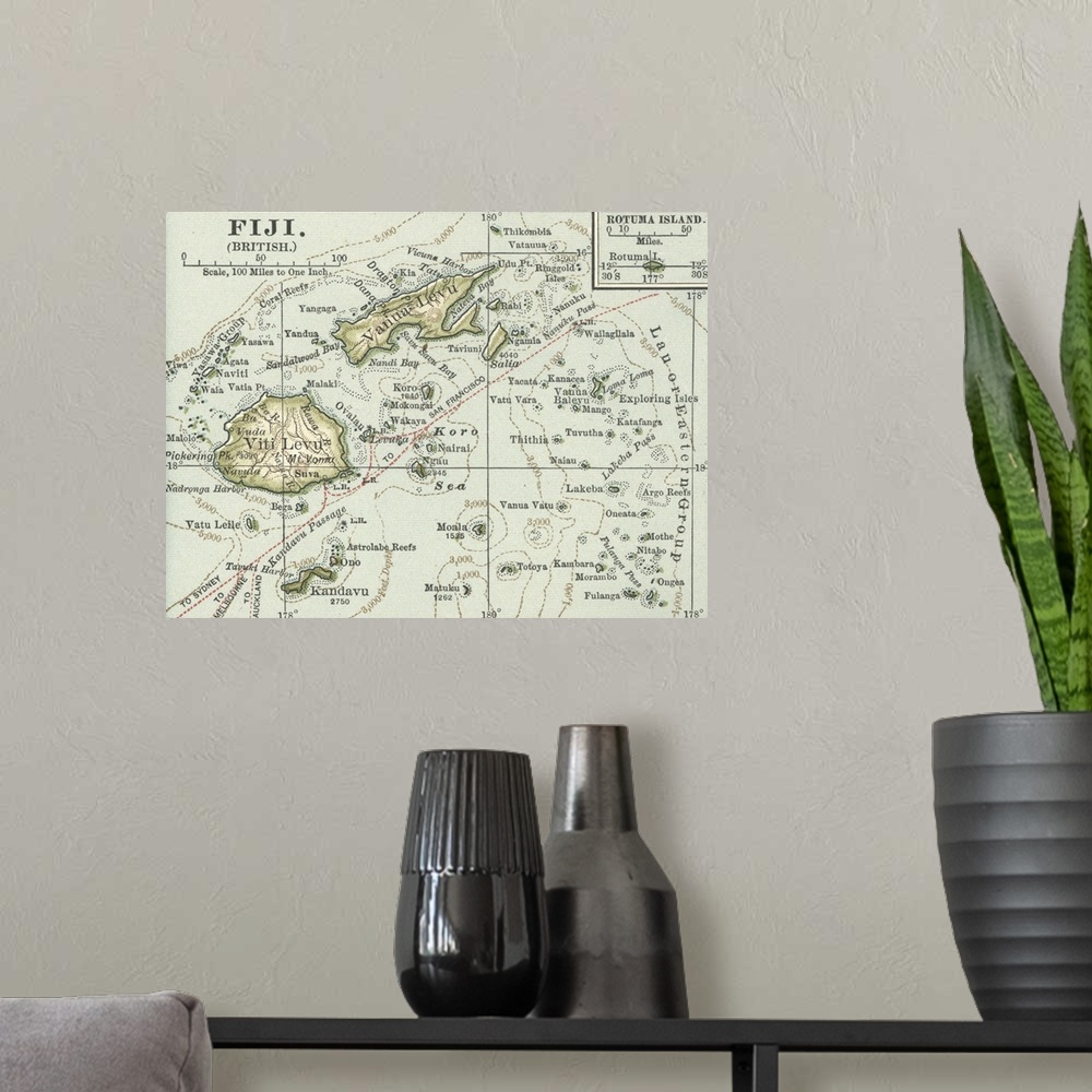 A modern room featuring Fiji - Vintage Map