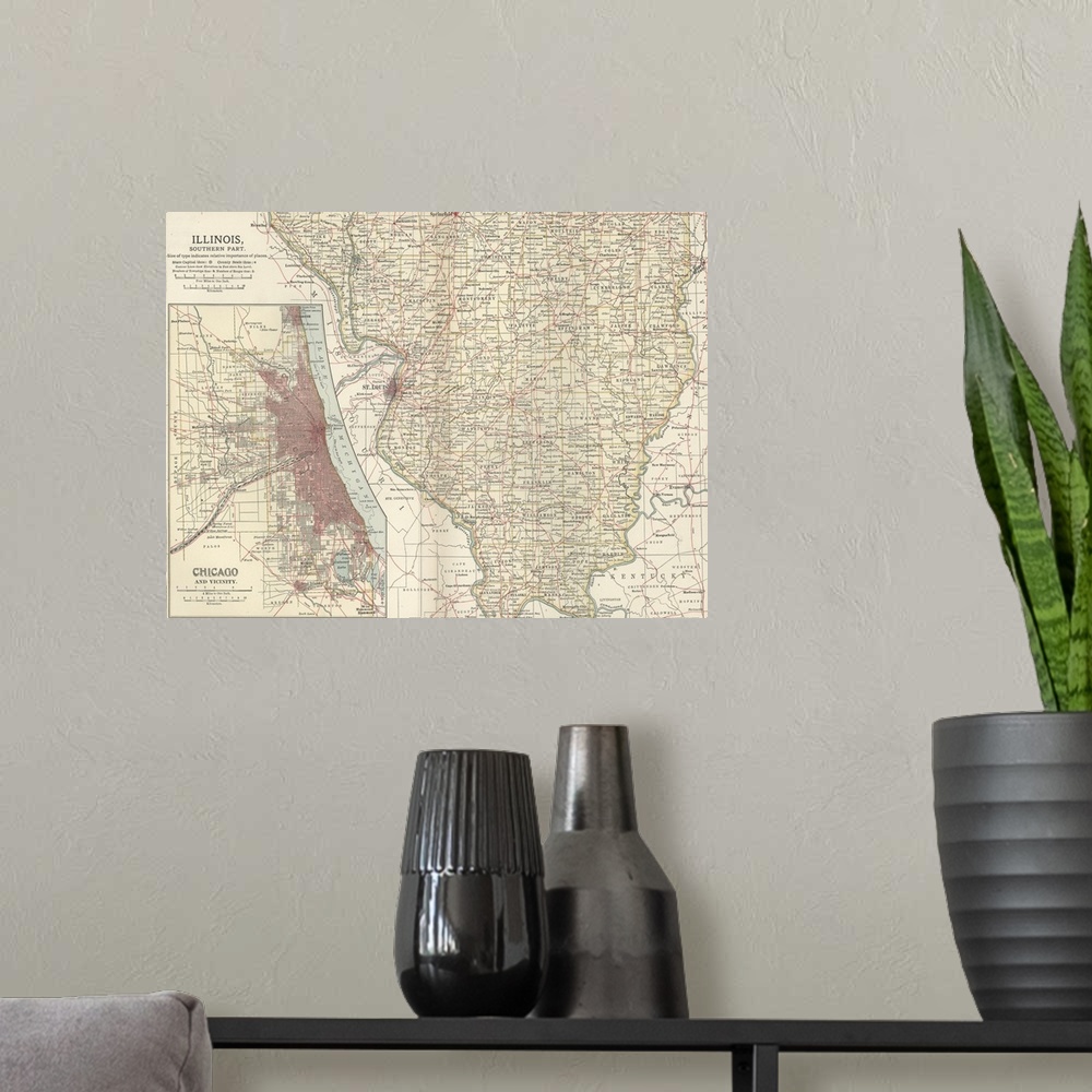 A modern room featuring Illinois, Southern Part - Vintage Map