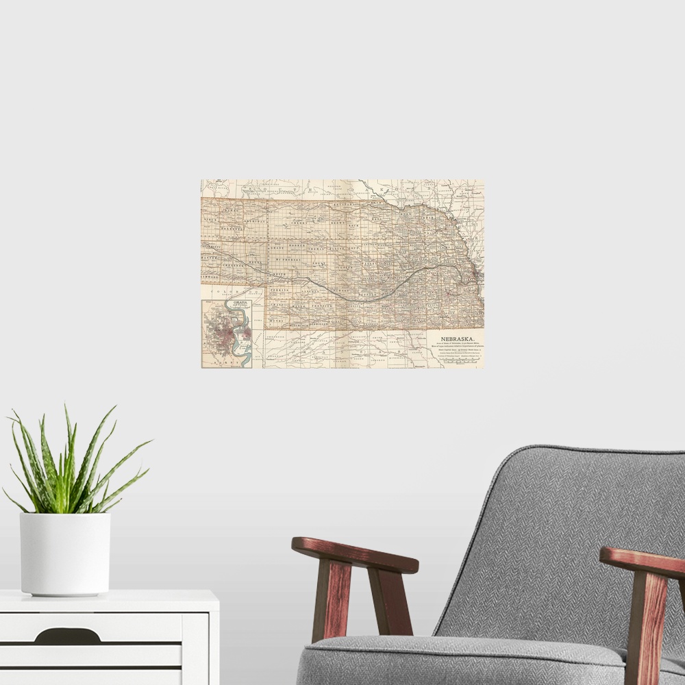 A modern room featuring Nebraska - Vintage Map