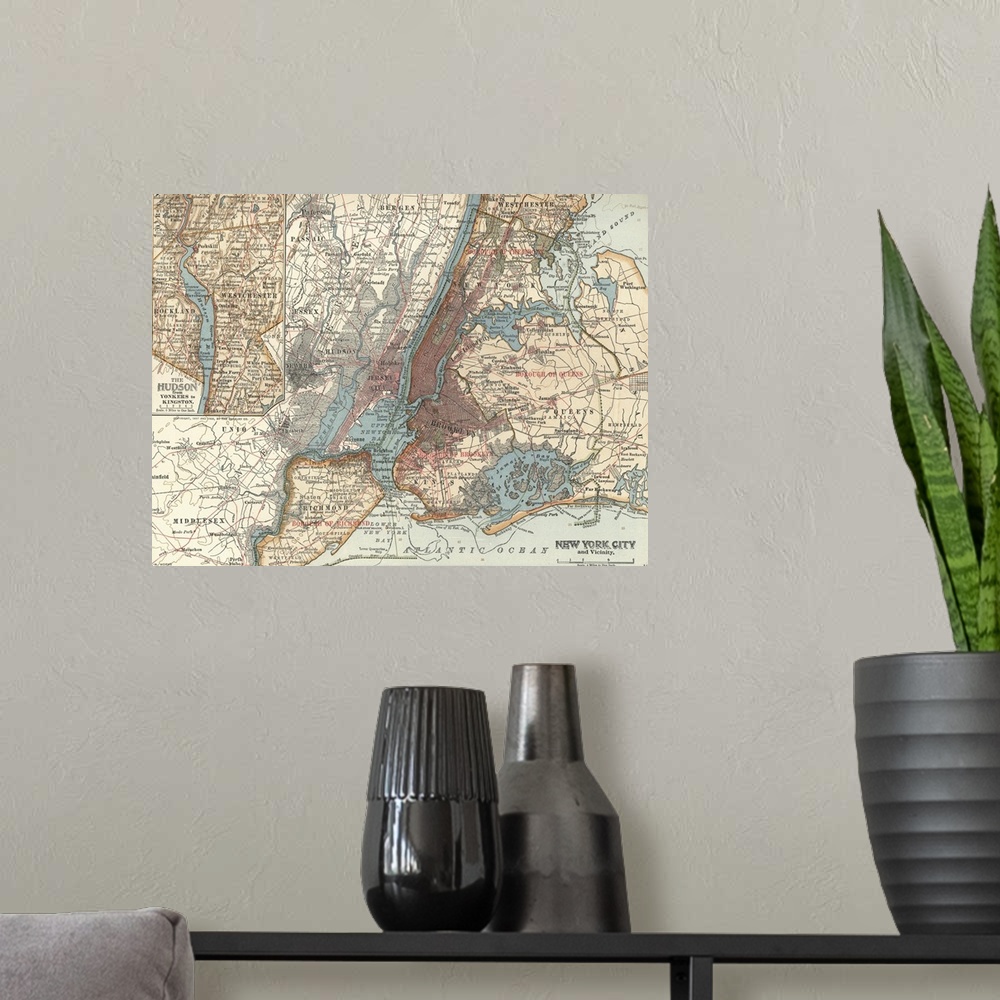 A modern room featuring New York City - Vintage Map