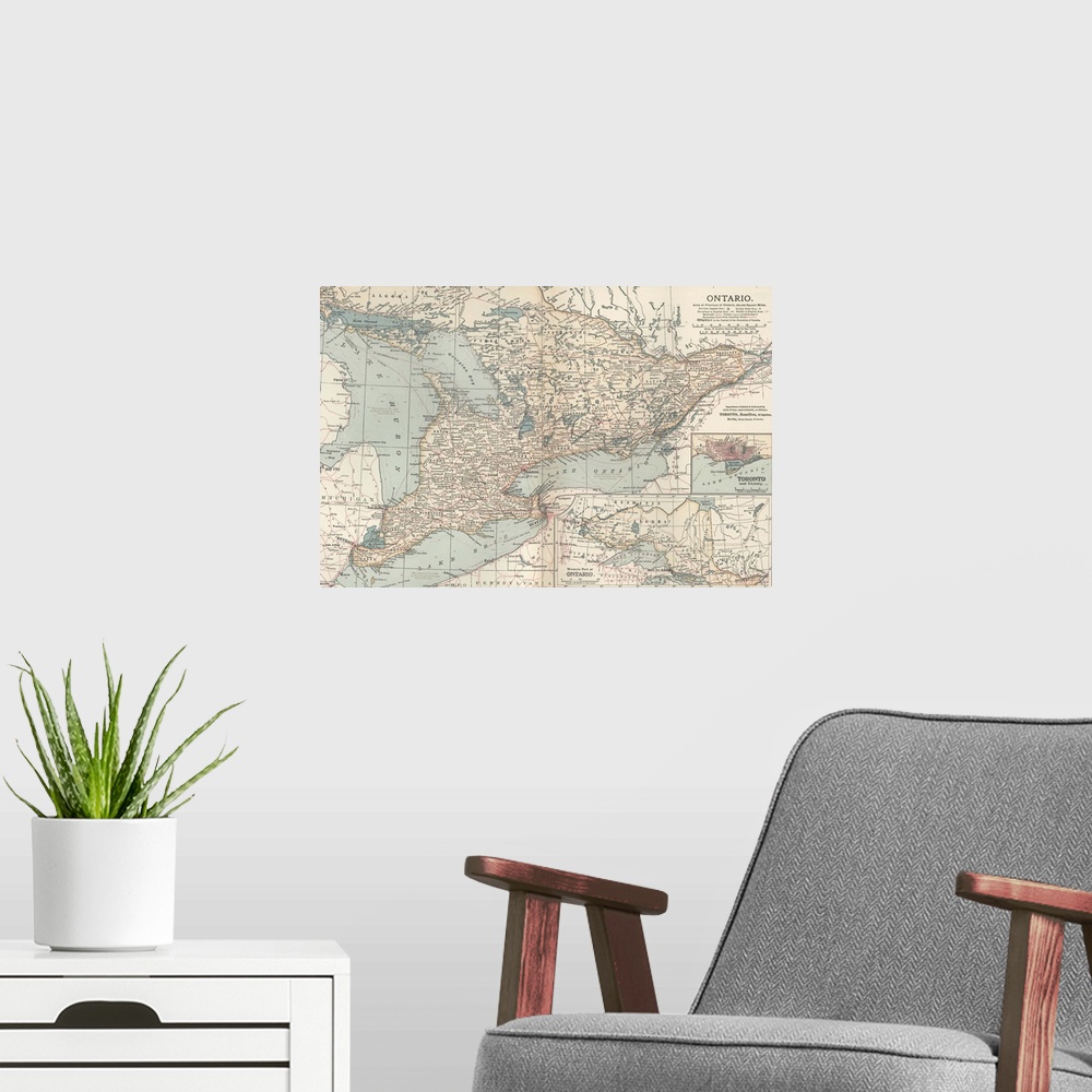 A modern room featuring Ontario - Vintage Map