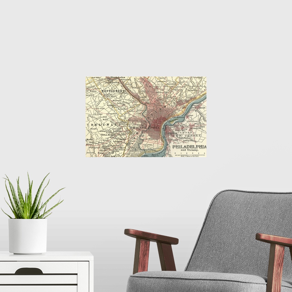 A modern room featuring Philadelphia - Vintage Map