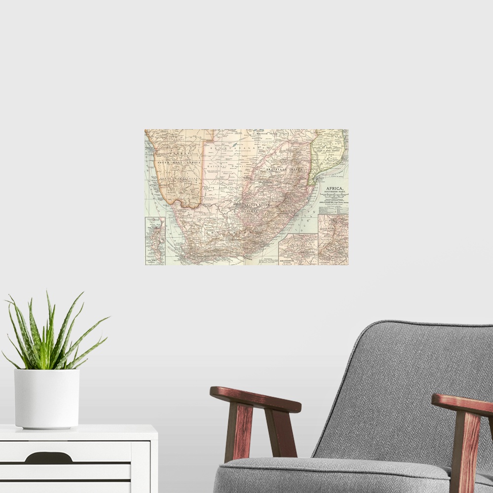 A modern room featuring South Africa - Vintage Map