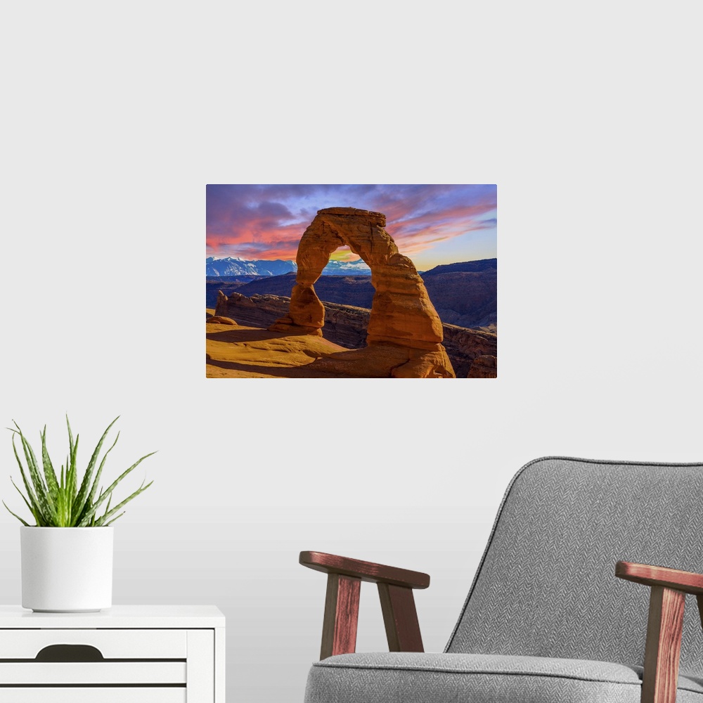 A modern room featuring Arches National Park, Utah - Delicate Arch Sunset