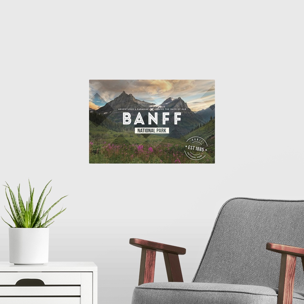 A modern room featuring Banff National Park, Est 1885: Travel Poster