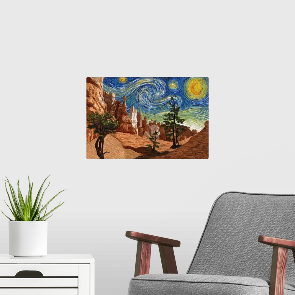 A modern room featuring Bryce Canyon - Starry Night National Park Series