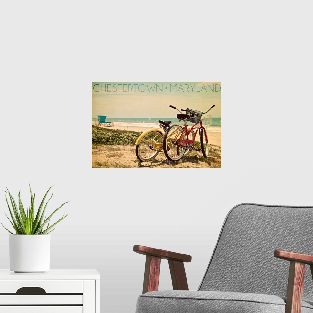 A modern room featuring Chestertown, Maryland, Bicycles and Beach Scene