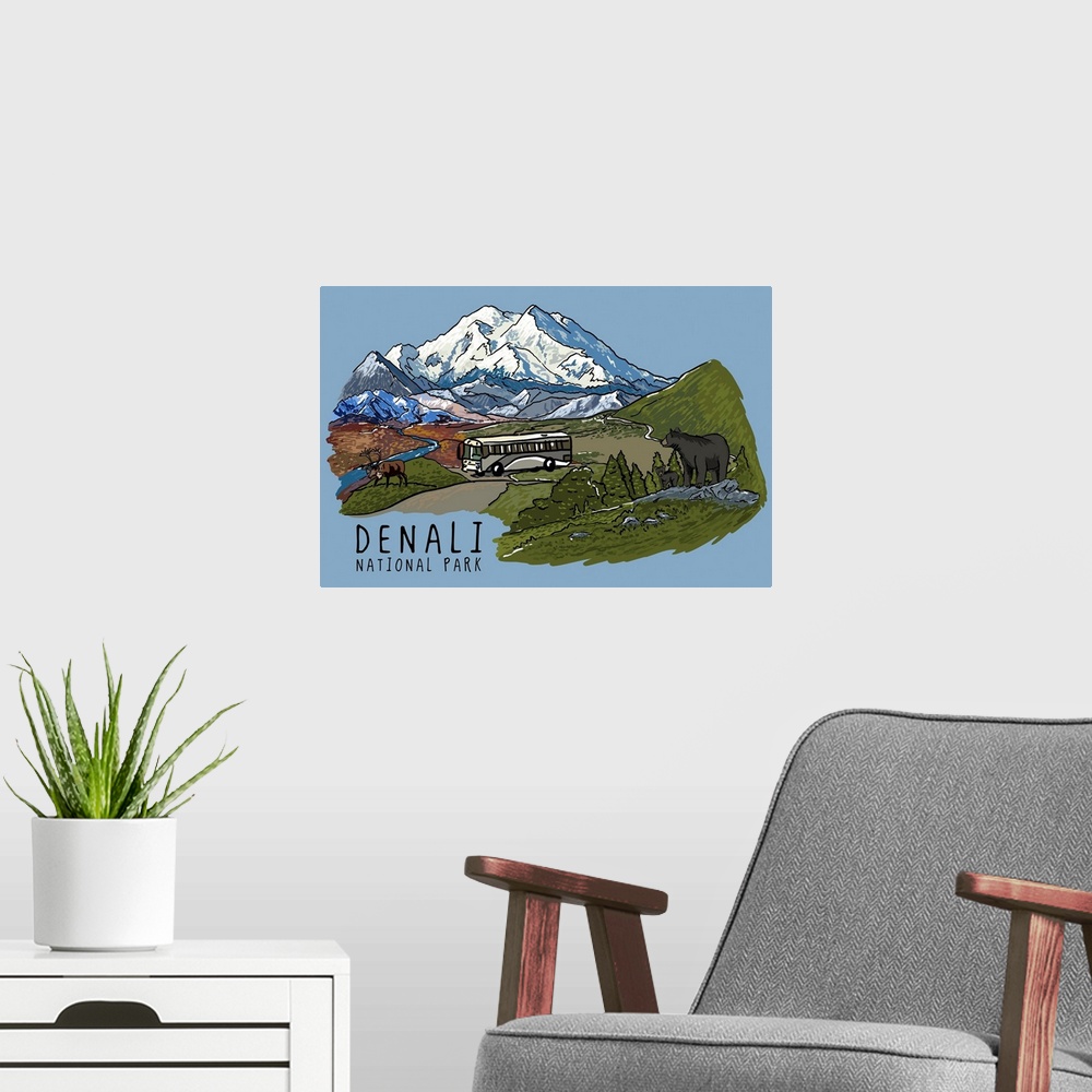 A modern room featuring Denali National Park and Preserve, Adventure: Retro Travel Poster