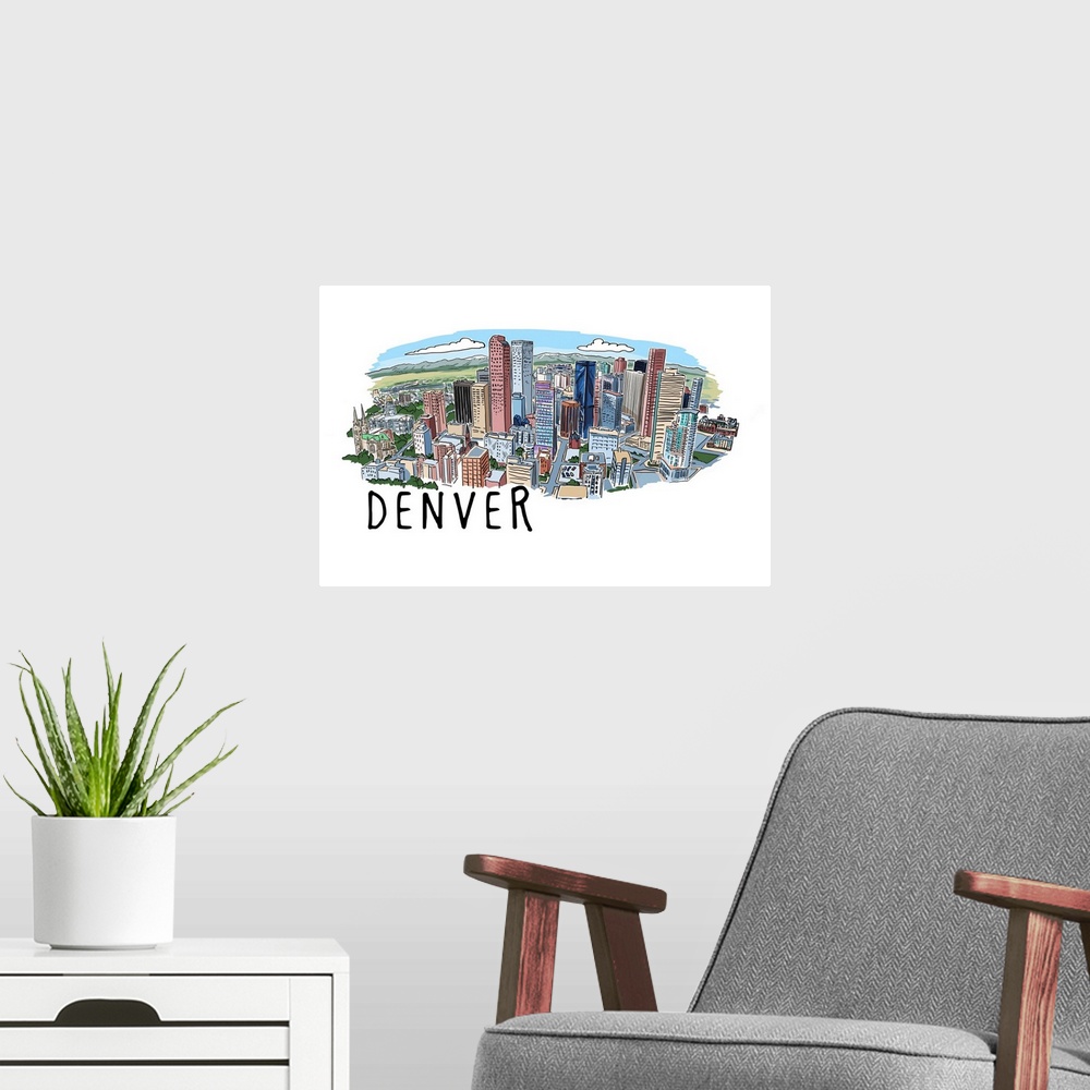 A modern room featuring Denver, Colorado - Line Drawing