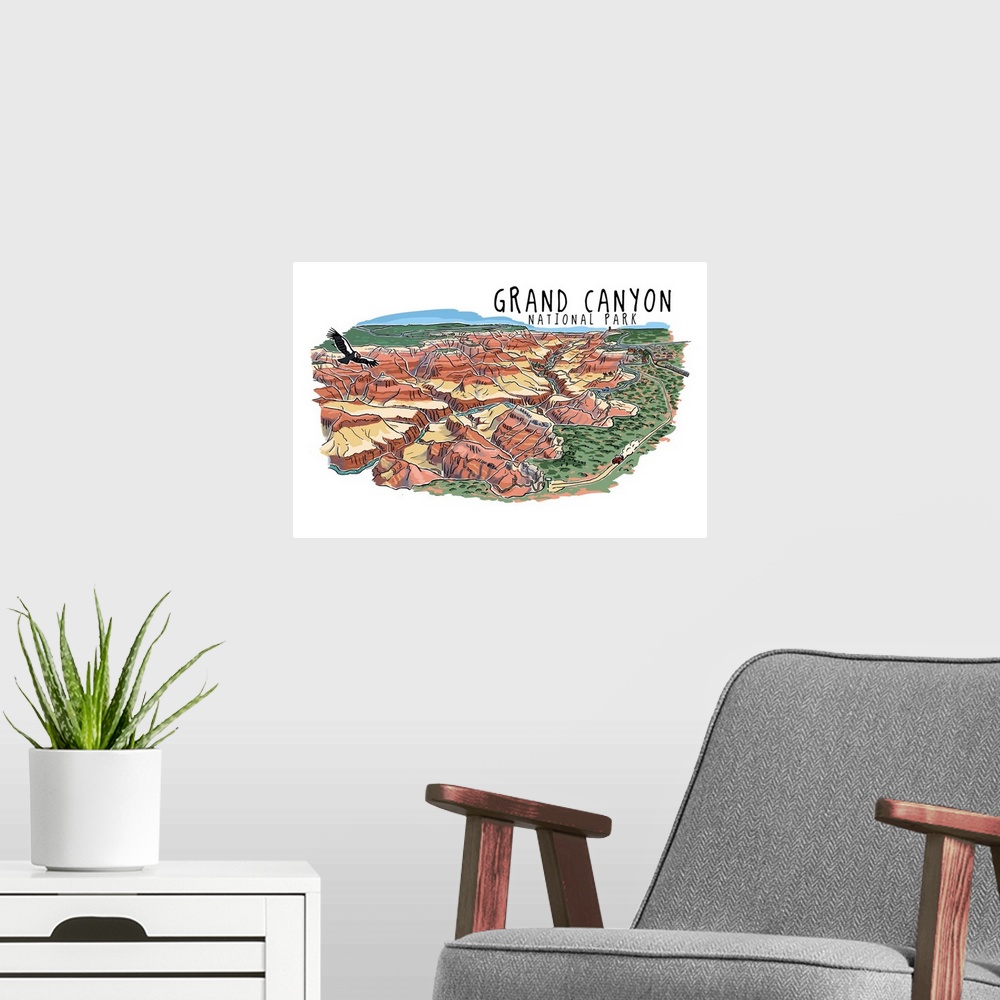 A modern room featuring Grand Canyon National Park, Arizona - Line Drawing