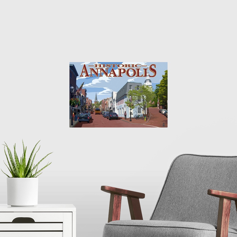 A modern room featuring Historic Annapolis, Maryland Street View: Retro Travel Poster