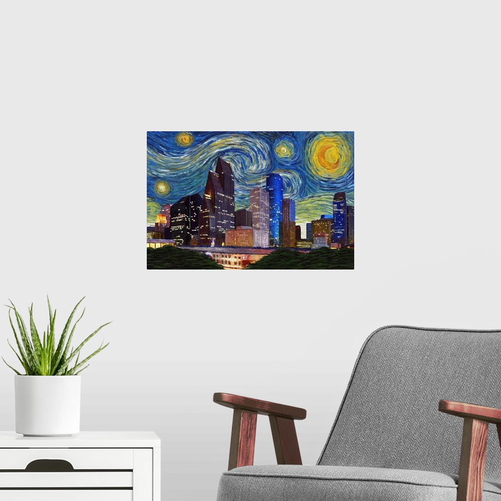 A modern room featuring Houston, Texas - Starry Night City Series