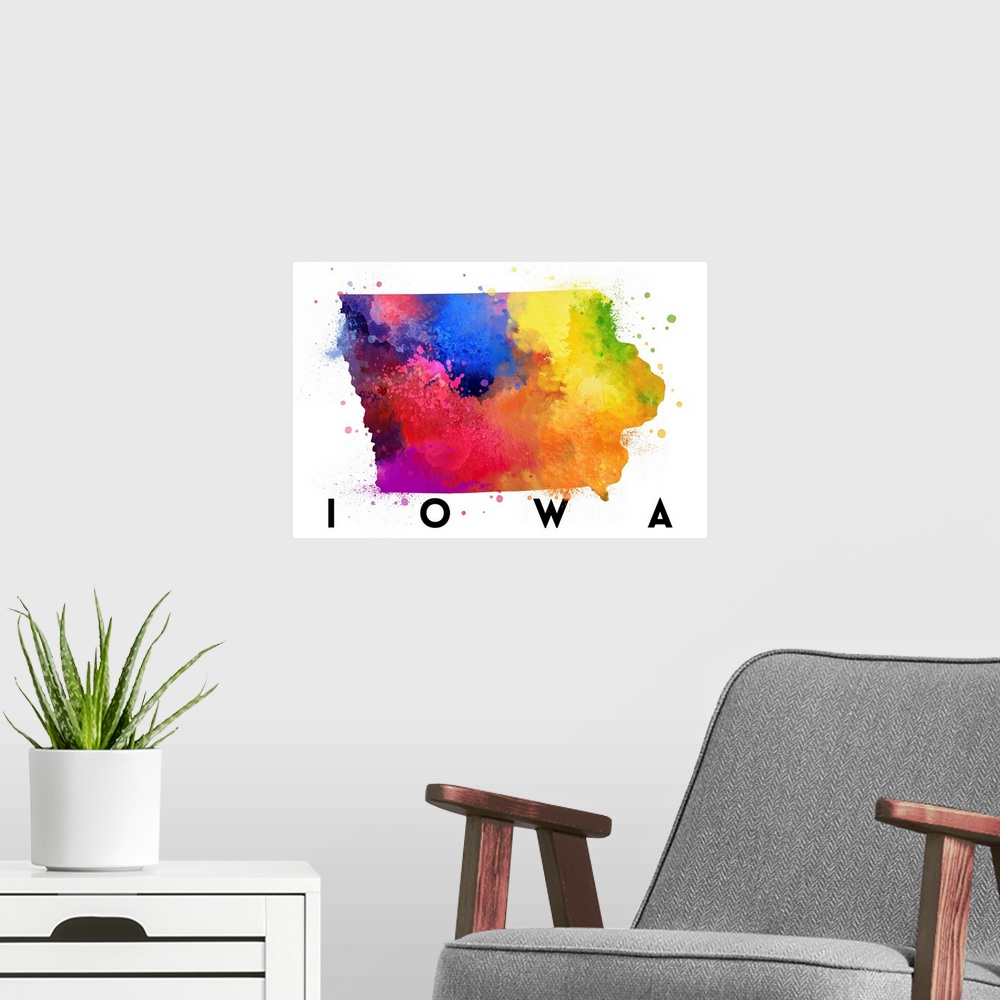 A modern room featuring Iowa - State Abstract Watercolor