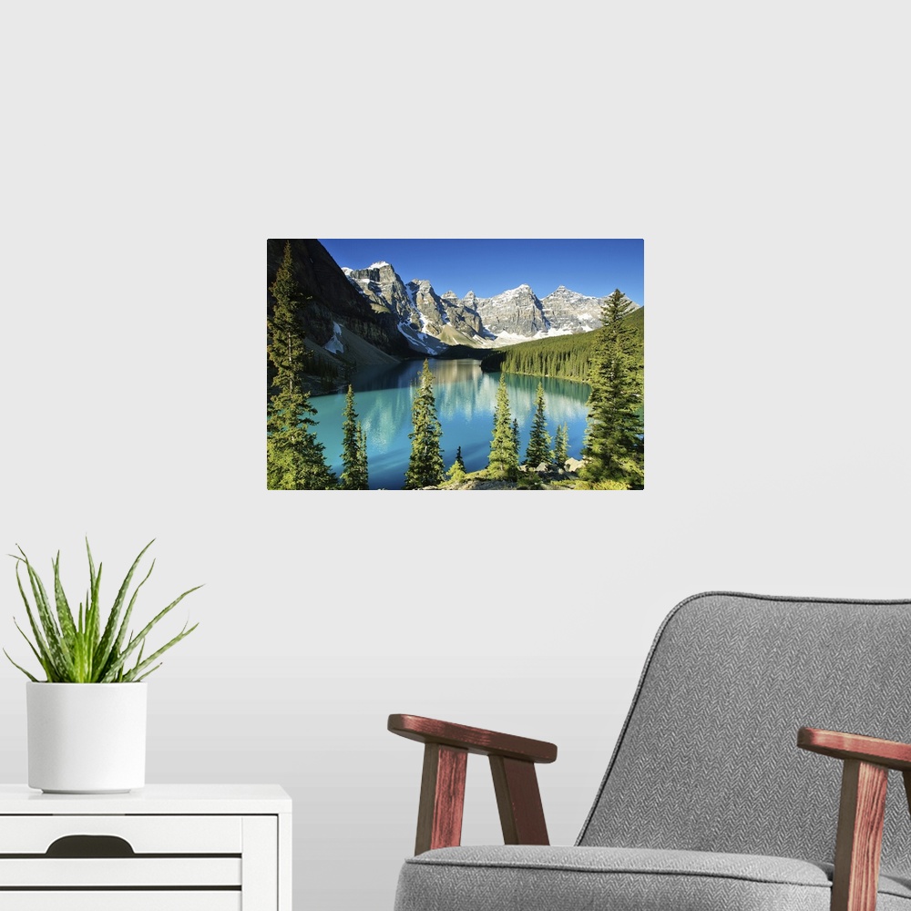 A modern room featuring Lake Moraine, Banff National Park