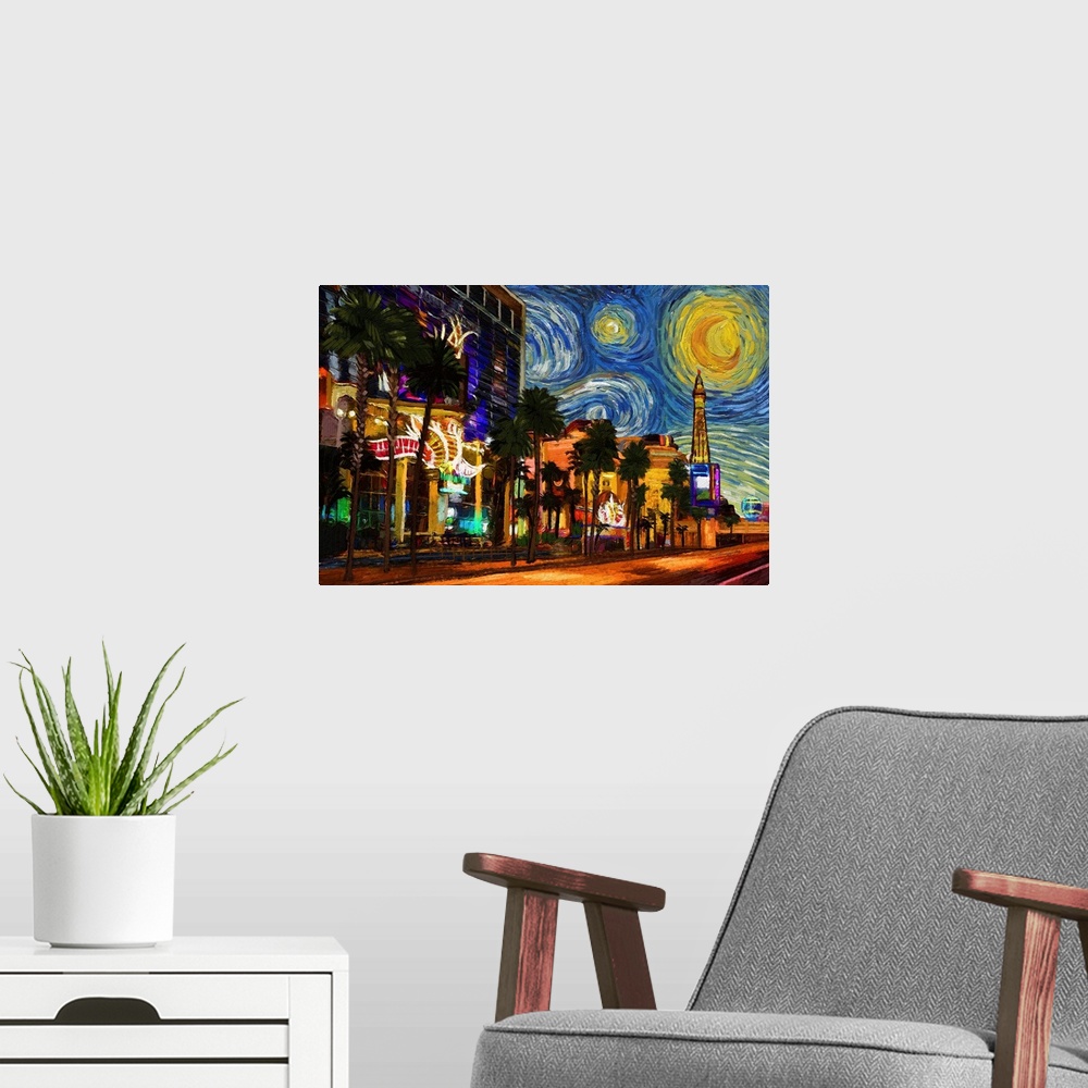 A modern room featuring Las Vegas, Nevada - Starry Night City Series
