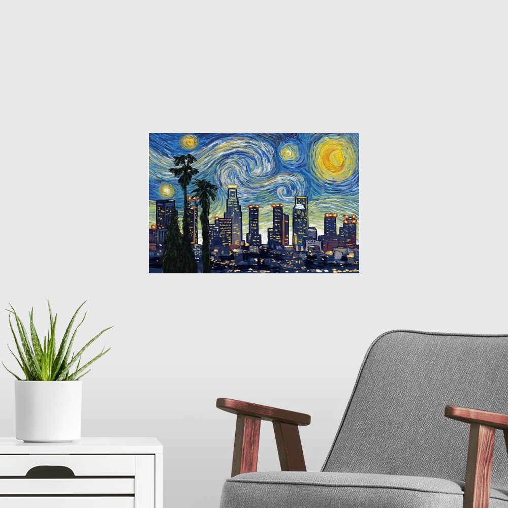 A modern room featuring Los Angeles, California - Starry Night City Series