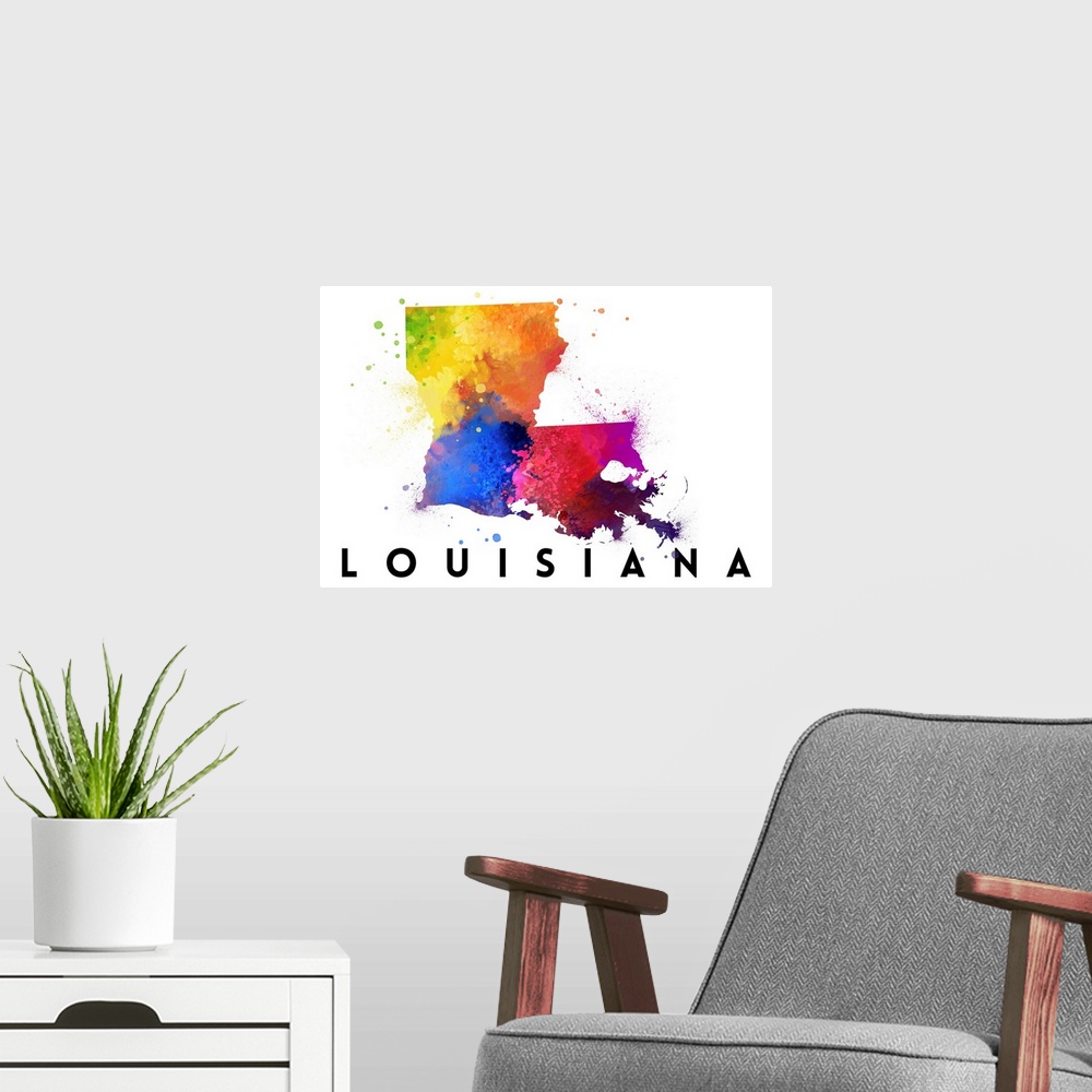 A modern room featuring Louisiana - State Abstract Watercolor