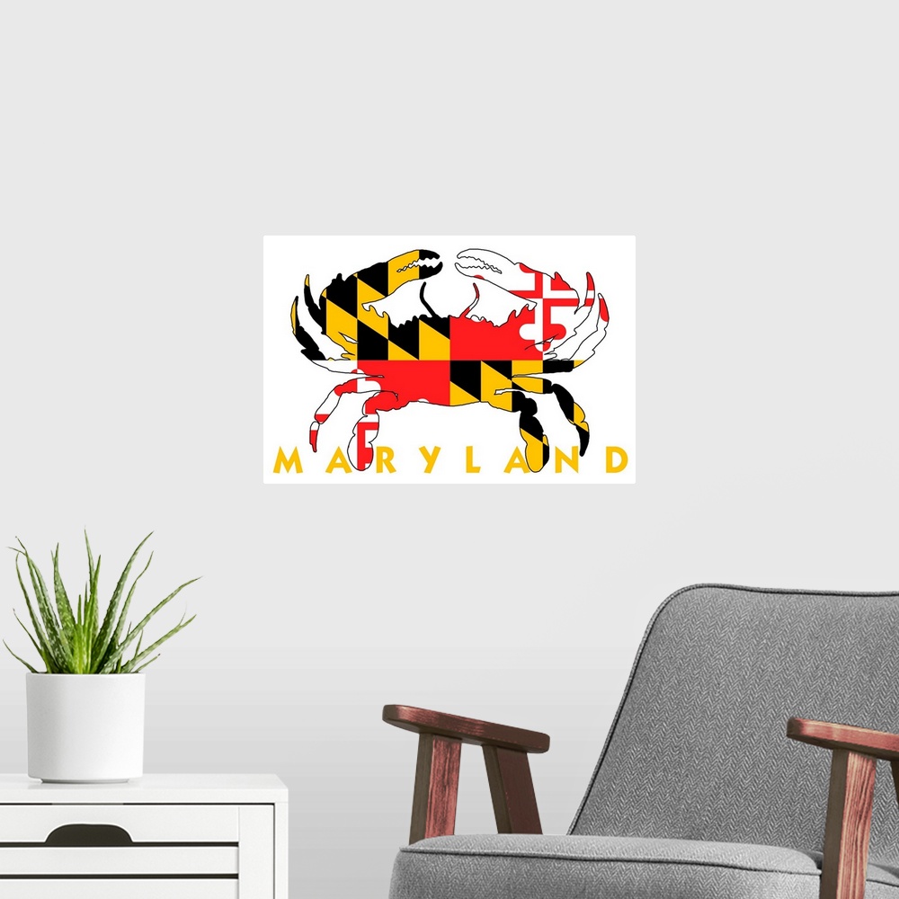 A modern room featuring Maryland, Crab Flag (White)