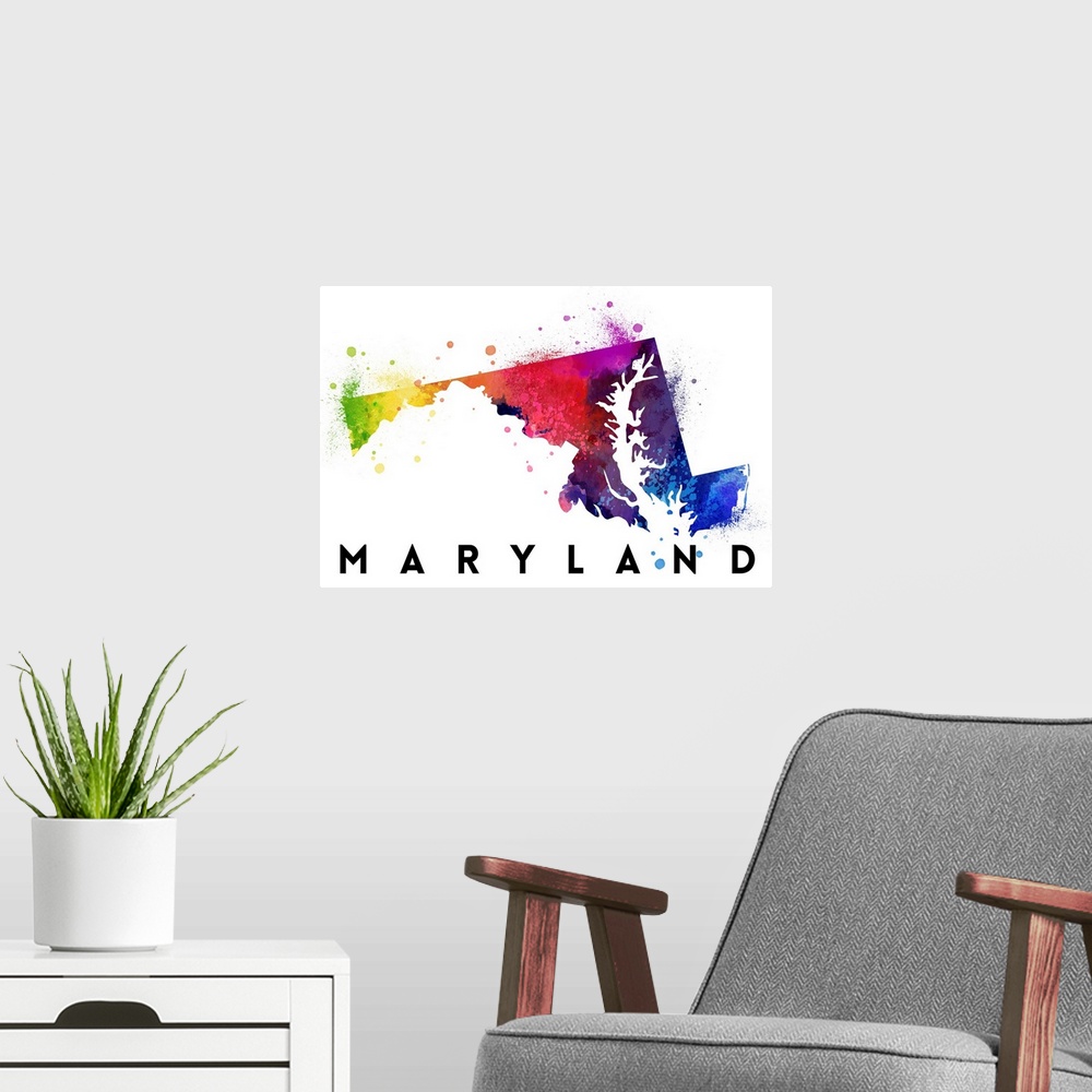 A modern room featuring Maryland - State Abstract Watercolor