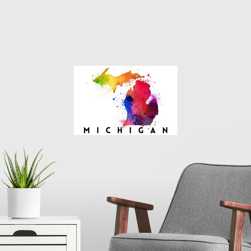 A modern room featuring Michigan - State Abstract Watercolor