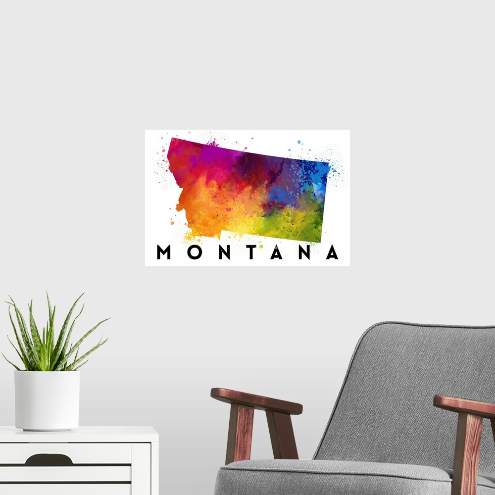 A modern room featuring Montana - State Abstract Watercolor
