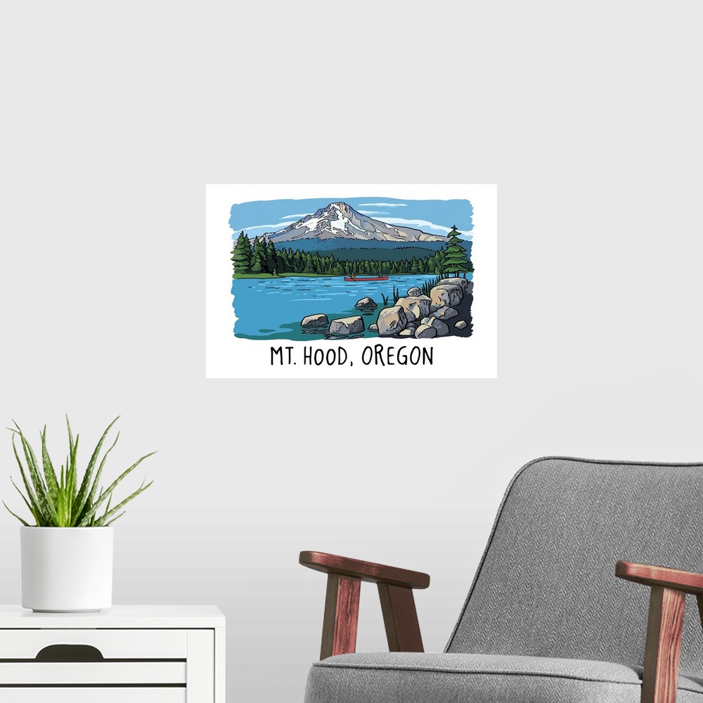 A modern room featuring Mount Hood, Oregon - Line Drawing
