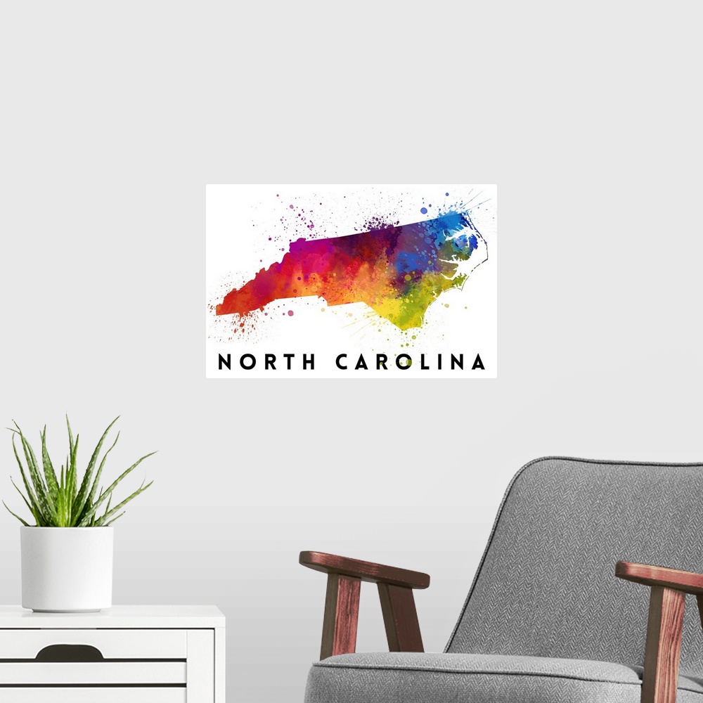 A modern room featuring North Carolina - State Abstract Watercolor