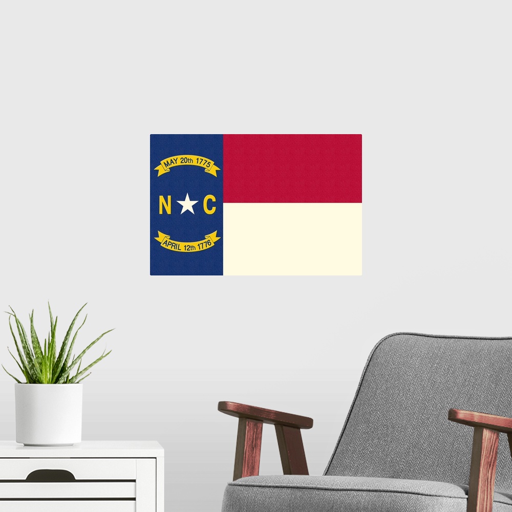A modern room featuring North Carolina State Flag