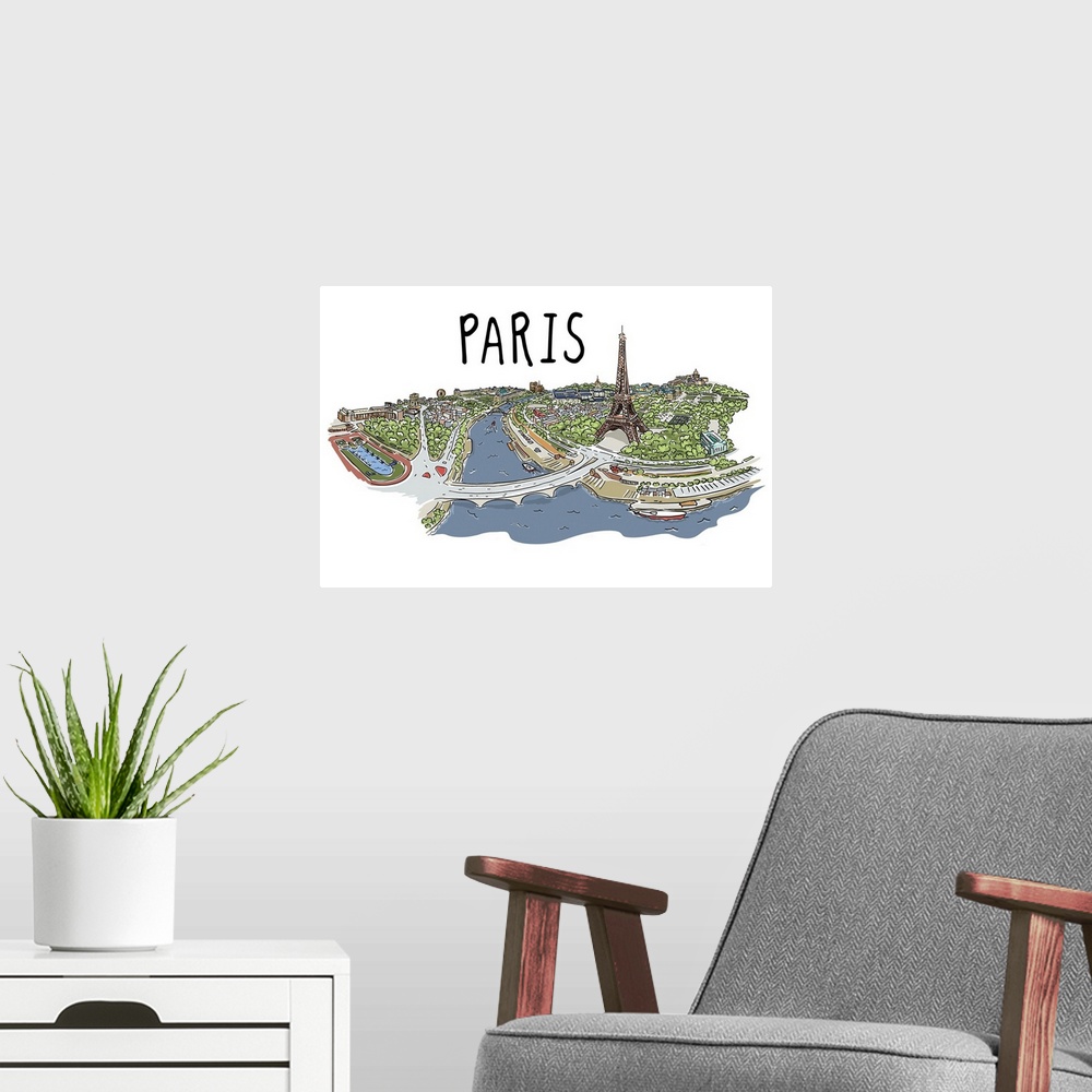A modern room featuring Paris, France - Line Drawing