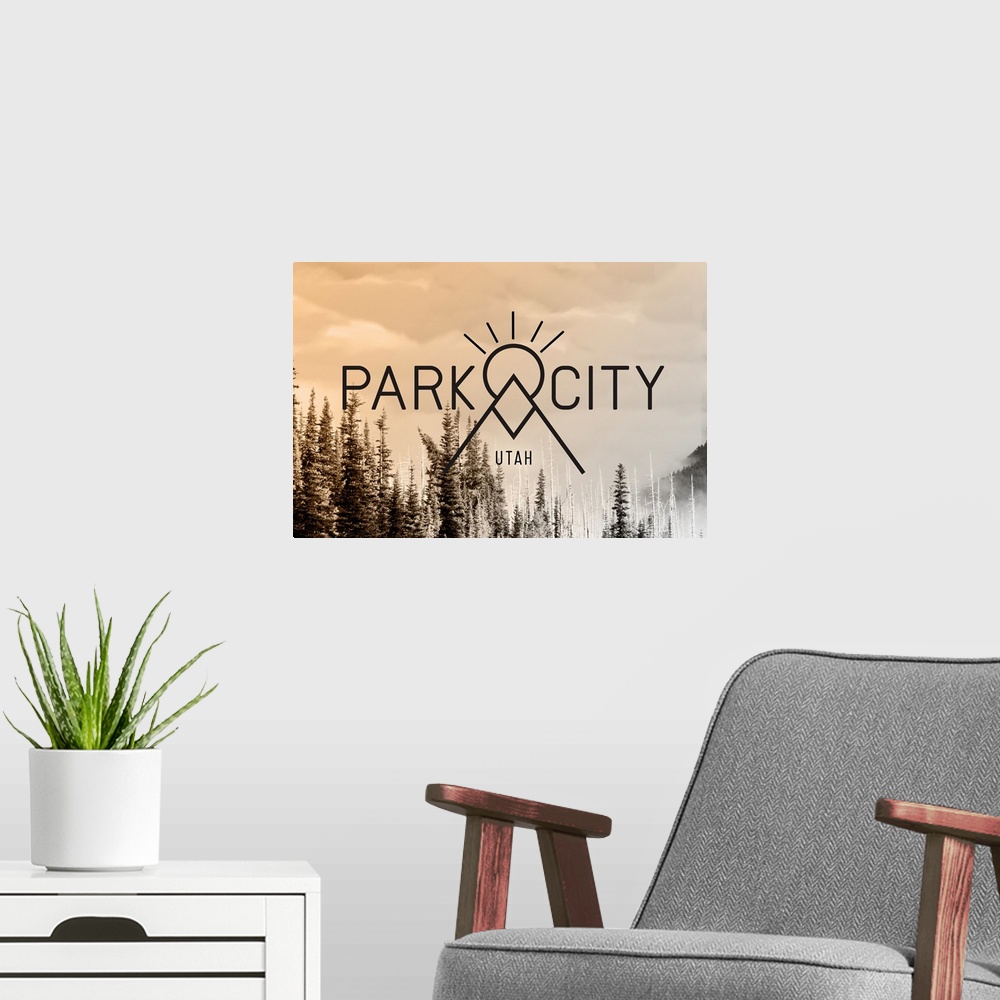 A modern room featuring Park City, Utah - Badge & Photo - Geometric Opacity