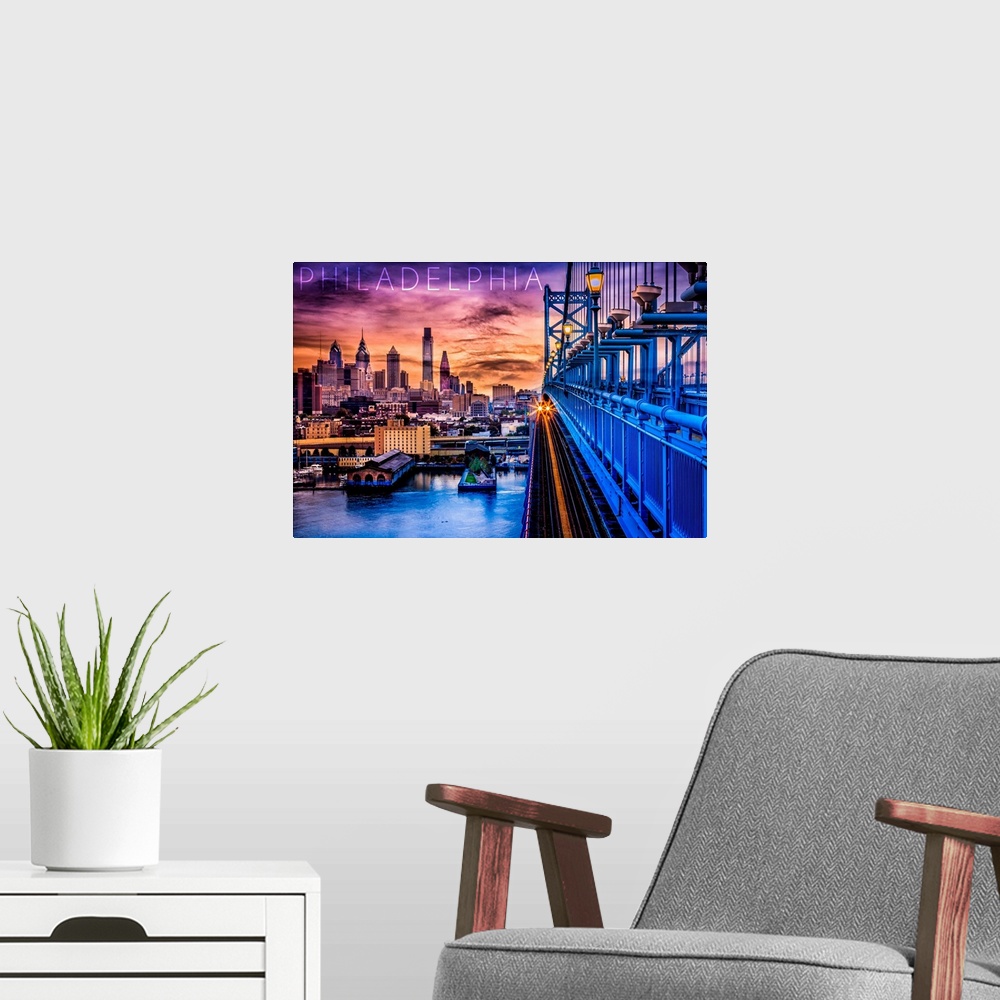 A modern room featuring Philadelphia, Pennsylvania, Skyline and Bridge Sunset